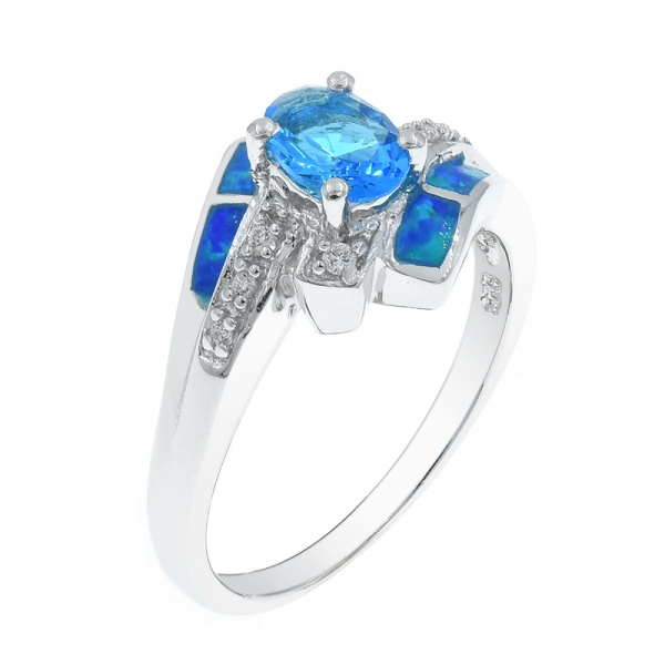 925 Winsome Ladies Opal Ring With Ocen Blue Stones 