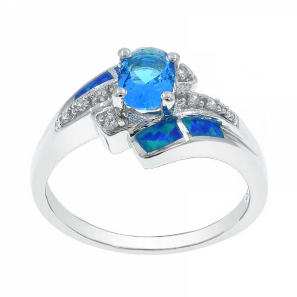 925 Winsome Ladies Opal Ring With Ocen Blue Stones 