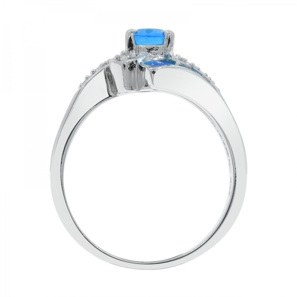 925 Winsome Ladies Opal Ring With Ocen Blue Stones 