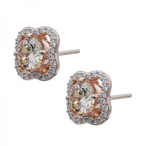 Refined Rose Gold Plated Morganite Peach CZ Stud Earrings 