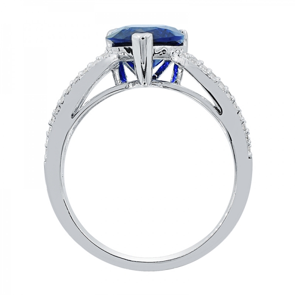 Classic Rhodium Plated Ladies Ring With Pear Shape Blue Nano 