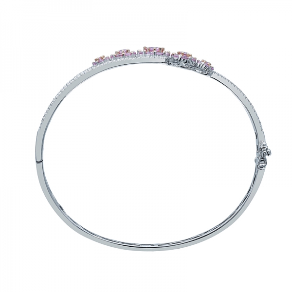 Refined Ladies Bypass Floral Silver Bangle 