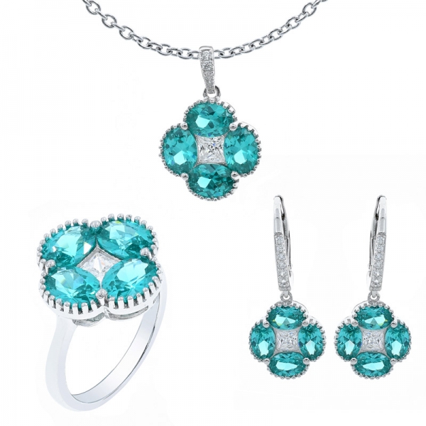 Multicolor Four Leaf Clover Jewelry Set in Sterling Silver 