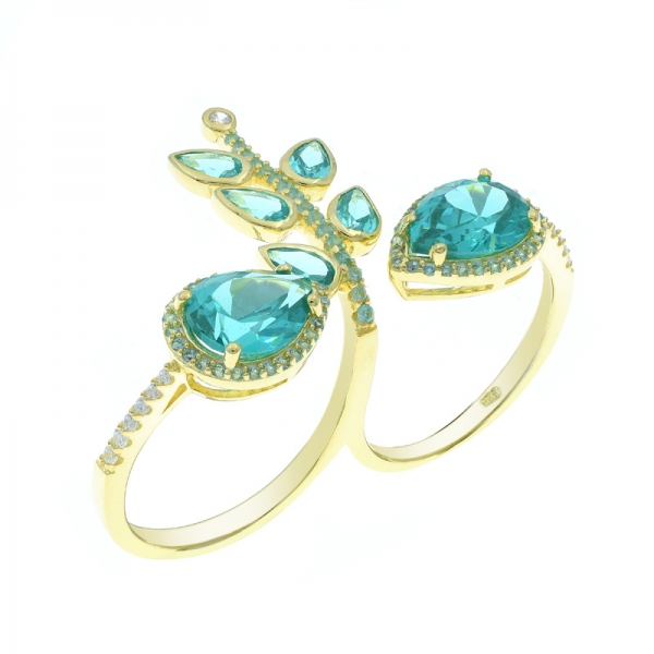 925 Silver Paraiba Two Finger Ring 