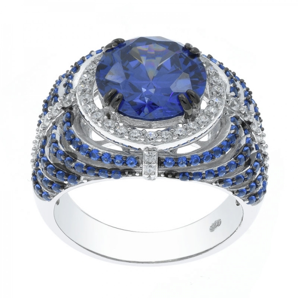 925 Silver Ring With Stunning Round Shape Tanzanite CZ 