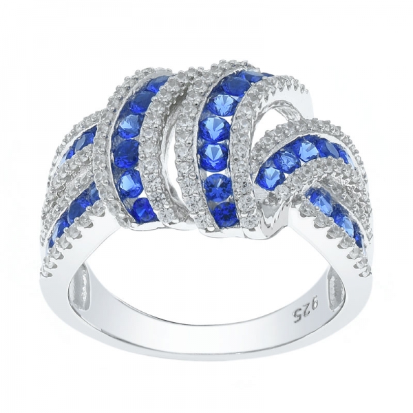 925 Intricate Silver Ring With Splendid Blue Nano & White CZ 
