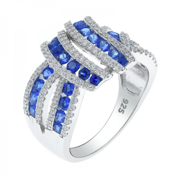 925 Intricate Silver Ring With Splendid Blue Nano & White CZ 