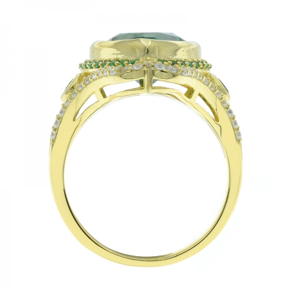 925 Gold Plated Pear Shape Green Nano Ring 