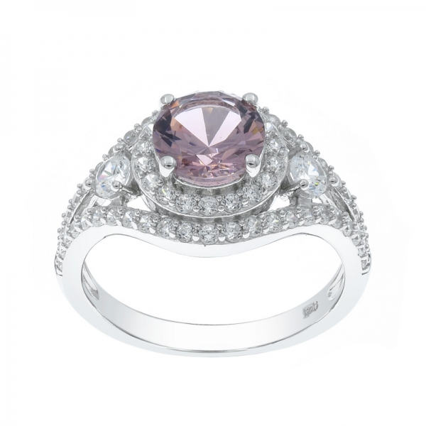 925 Fancy Silver Morganite Halo Ring 