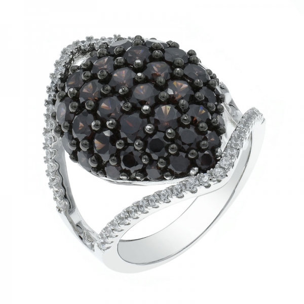 925 Fashionable Mocha & White CZ Silver Ring 