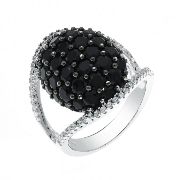 925 Silver Black Nano & White CZ Ring 