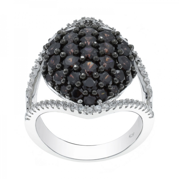 925 Fashionable Mocha & White CZ Silver Ring 