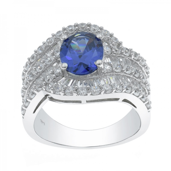 925 Fashionable Crossover Tanzanite CZ Ring 