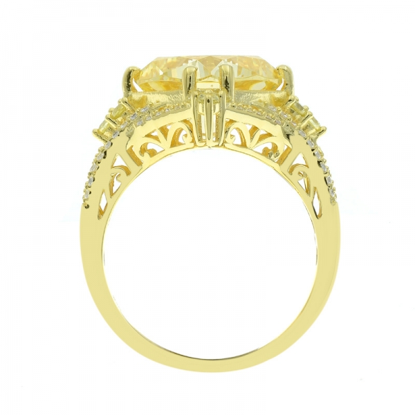 925 Fashionable Cushion Diamond Yellow CZ Ring 