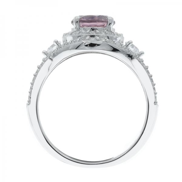 925 Fancy Silver Morganite Halo Ring 