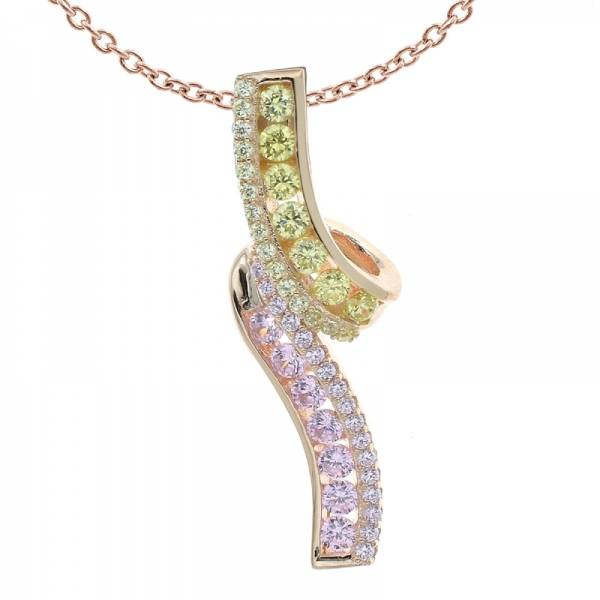 925 Pink & Yellow CZ Twist Pendant 