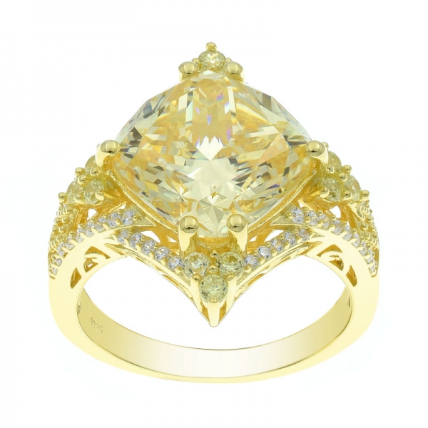 925 Fashionable Cushion Diamond Yellow CZ Ring 