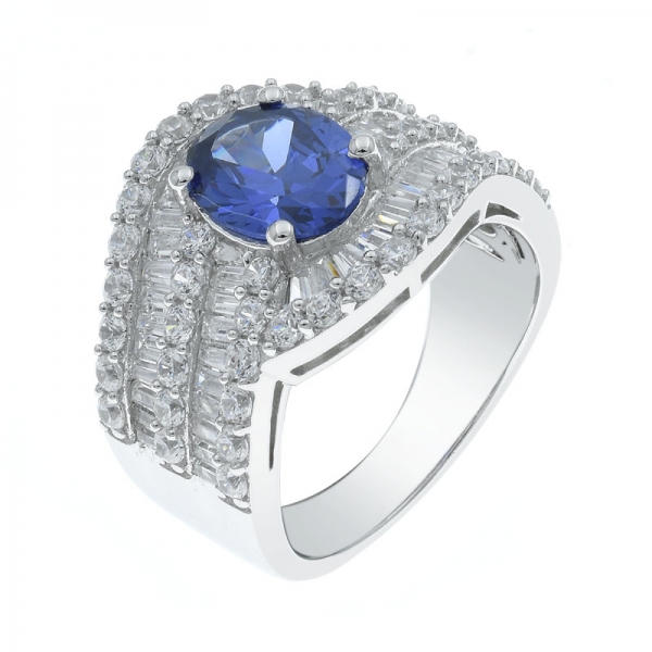 925 Fashionable Crossover Tanzanite CZ Ring 