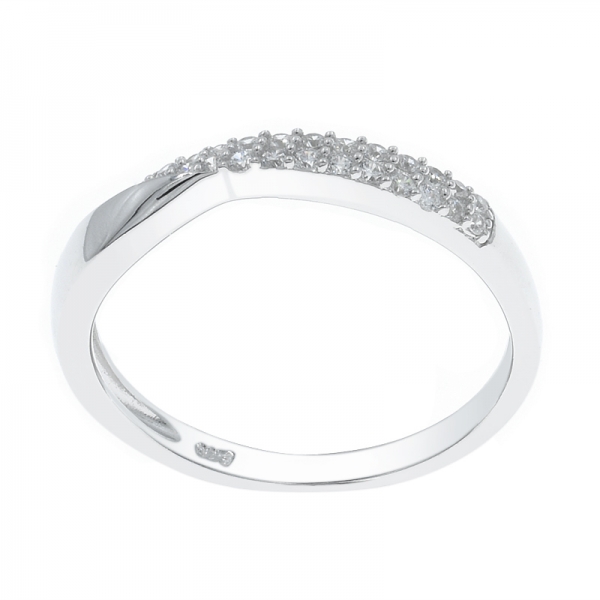 925 Simple Ladies Ring With Pave White CZ 