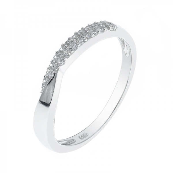 925 Simple Ladies Ring With Pave White CZ 