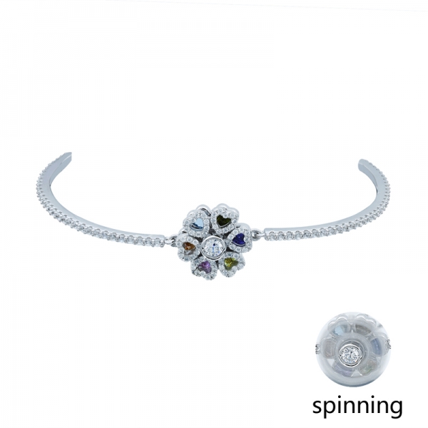 Floral Spinning Bracelet in 925 Sterling Silver 