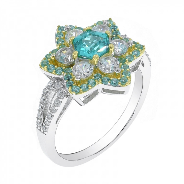 925 Silver Rainbow color Stones Flower Ring 