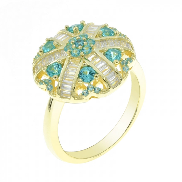 925 Silver Stylish Paraiba Ring in Gold Plating 