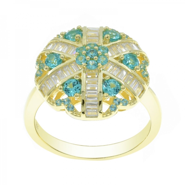 925 Silver Stylish Paraiba Ring in Gold Plating 