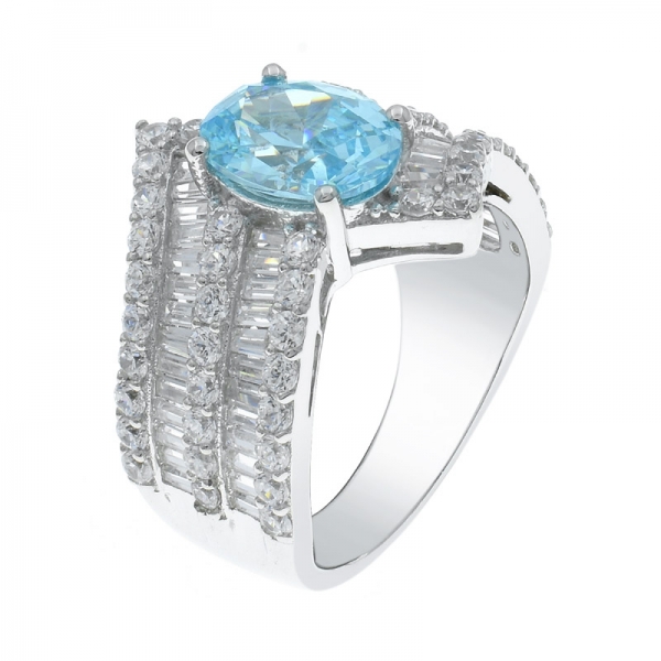 925 Timeless Bypass Silver Ring With Oval Aqua CZ 