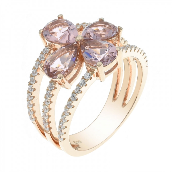 925 Morganite Nano 4 Leaf Clover Silver Ring 