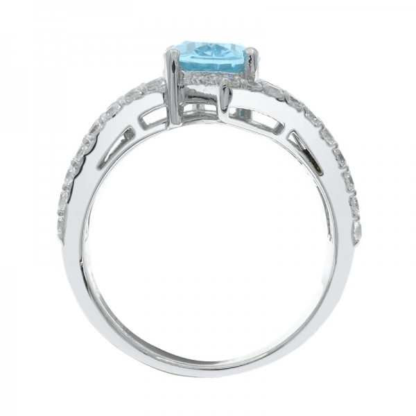 925 Timeless Bypass Silver Ring With Oval Aqua CZ 
