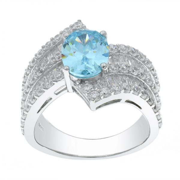 925 Timeless Bypass Silver Ring With Oval Aqua CZ 