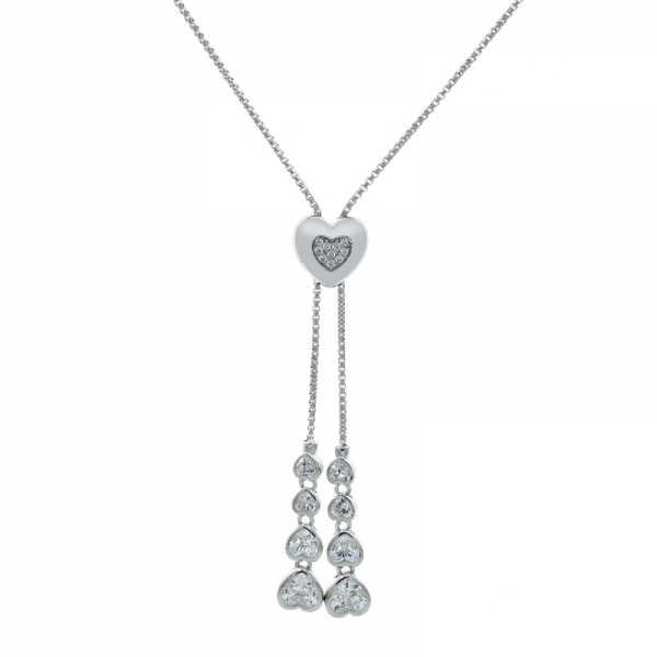 925 Sterling Silver Heart Shape Adjustable Necklace 