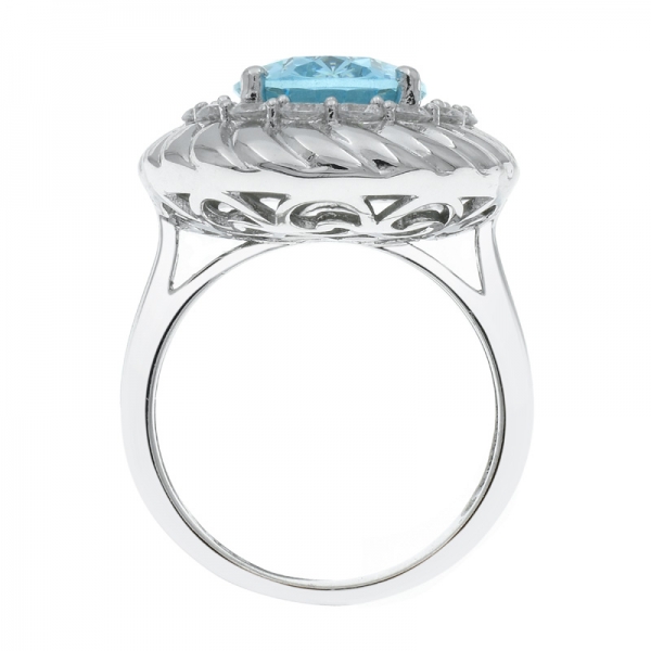 925 Silver Oval Shape Aqua CZ Ring For Ladies 