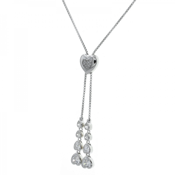 925 Sterling Silver Heart Shape Adjustable Necklace 