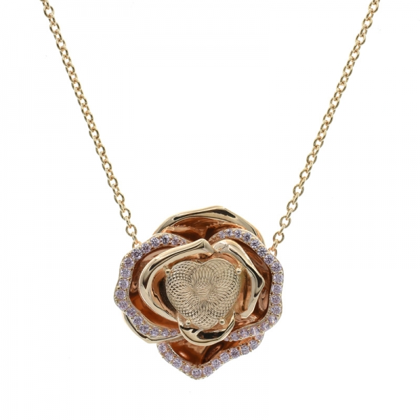 925 Charming Rose Gold Plated Flower Necklace 
