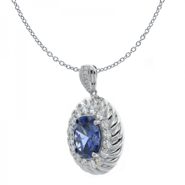 925 Precious Women Pendant With Sparkling Oval Shape Tanzanite CZ 