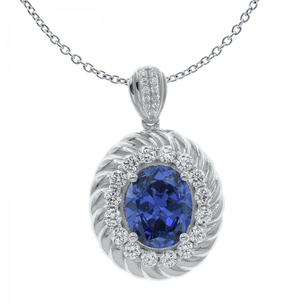 925 Precious Women Pendant With Sparkling Oval Shape Tanzanite CZ 