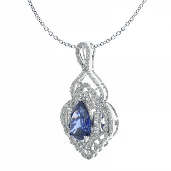 Classic 925 Silver Pear Shape Tanzanite CZ Pendant 