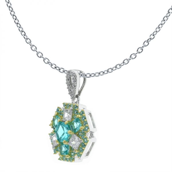 Elegant 925 Silver Pendant With Paraiba & White Stones 