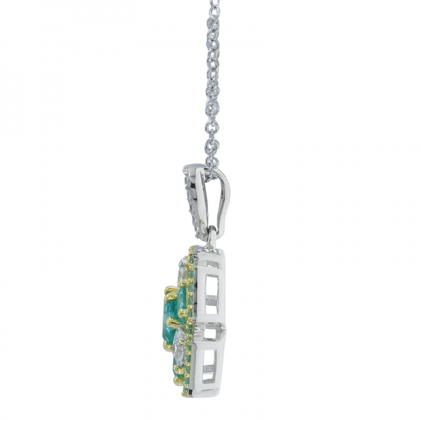 Elegant 925 Silver Pendant With Paraiba & White Stones 