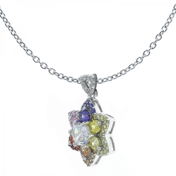 925 Silver Multicolor Hexagram Pendant 