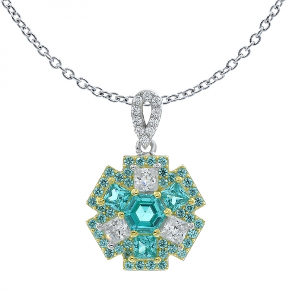 Elegant 925 Silver Pendant With Paraiba & White Stones 