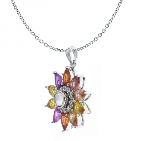 Quintessential 925 Silver Multicolor Flower Shape Pendant 