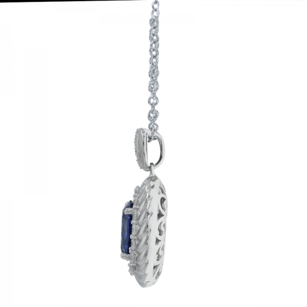 925 Precious Women Pendant With Sparkling Oval Shape Tanzanite CZ 