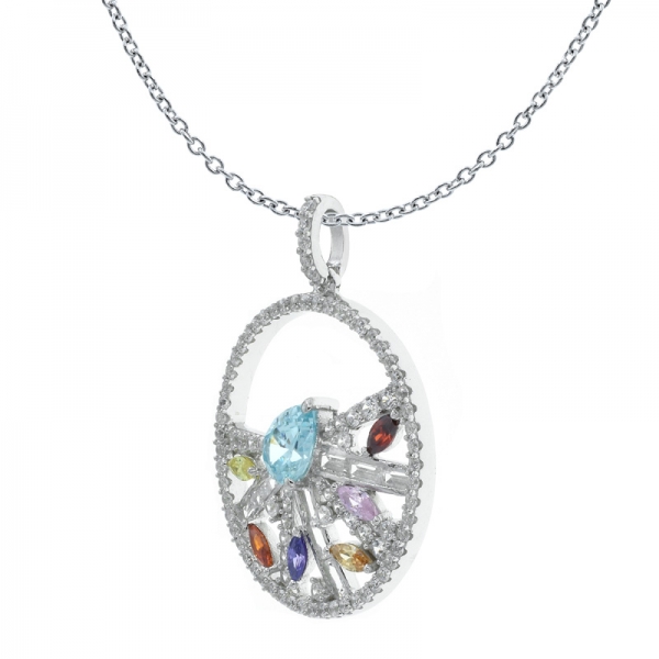 925 Fashionable Silver Multicolor Circle Pendant 