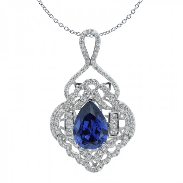 Classic 925 Silver Pear Shape Tanzanite CZ Pendant 