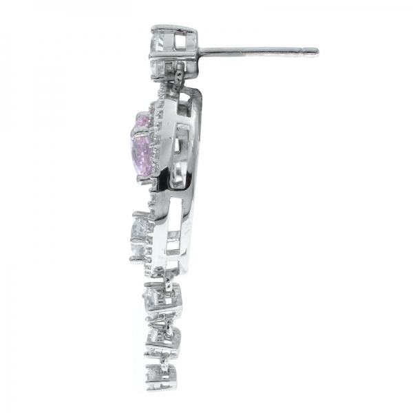 925 Silver Diamond Pink CZ Chandelier Earrings 