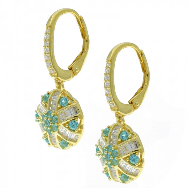 925 Silver Paraiba & White Stones Round Shape Earrings 