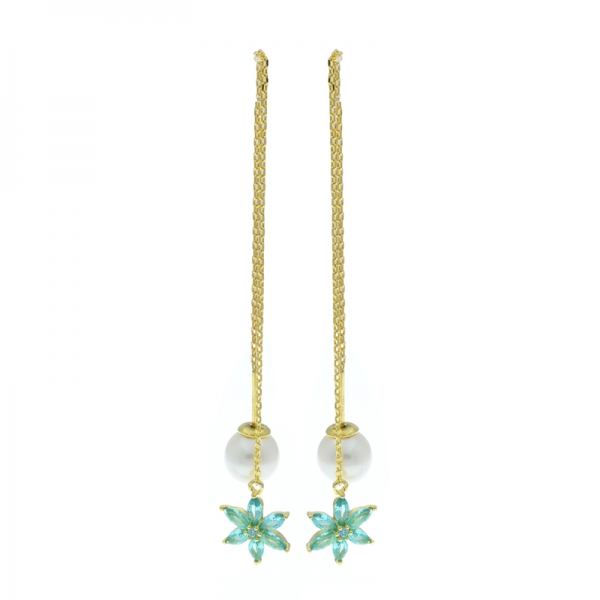 925 Silver Paraiba & Pearl Dangling Earrings 